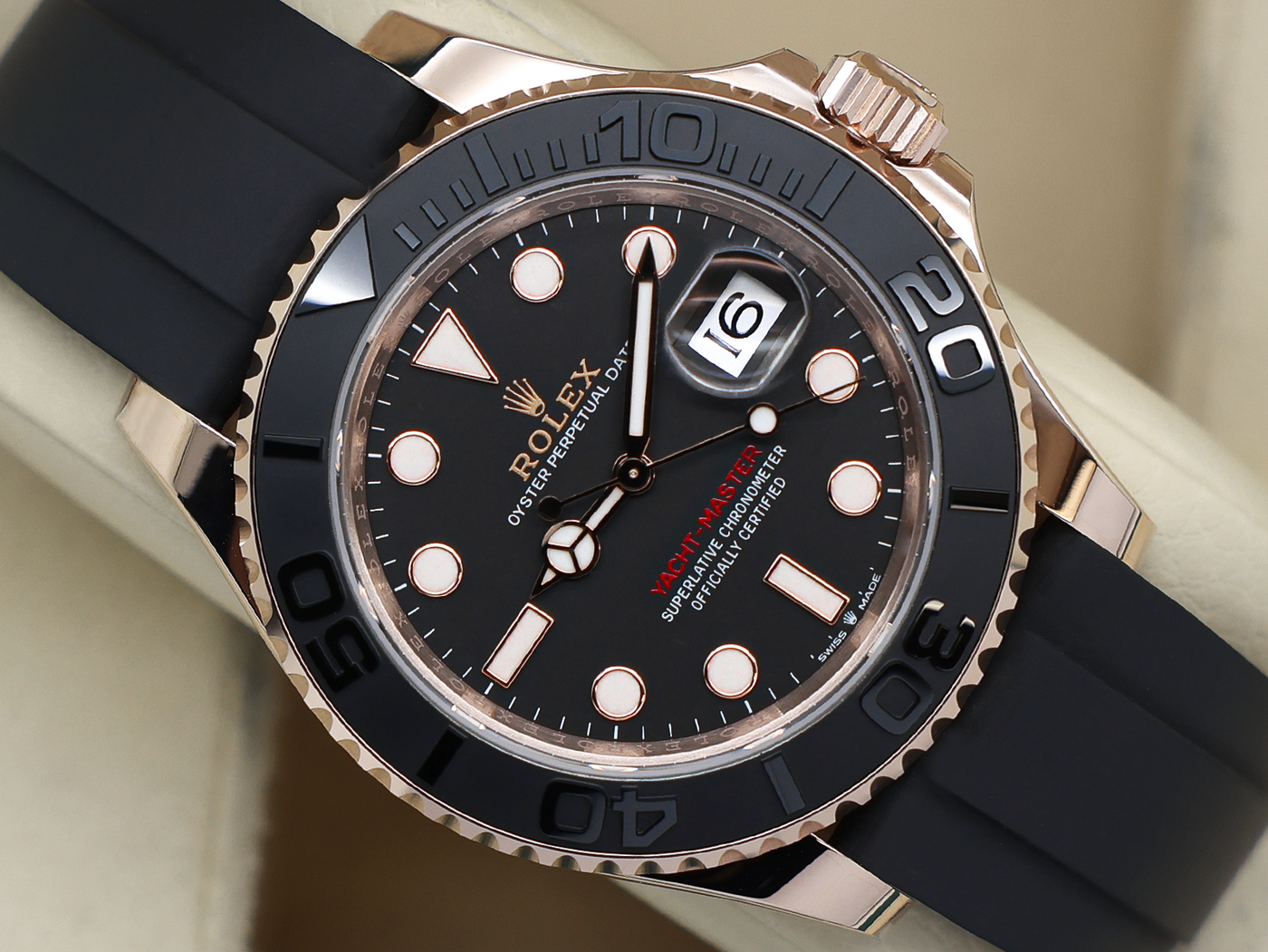 GENTS ROLEX GENTS ROLEX YACHT-MASTER 40mm 126655 18ct ROSE GOLD OYSTERFLEX BLACK DIAL WARRANTY 2026 UK B&P