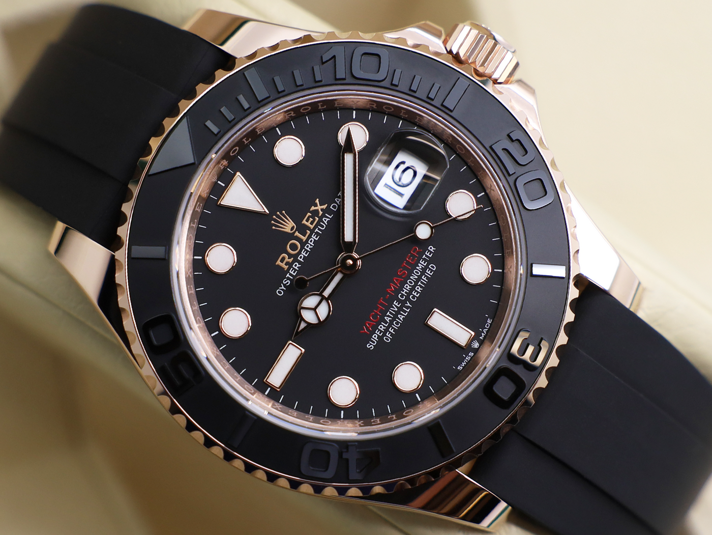 GENTS ROLEX GENTS ROLEX YACHT-MASTER 40mm 126655 18ct ROSE GOLD OYSTERFLEX BLACK DIAL WARRANTY 2019 UK B&P