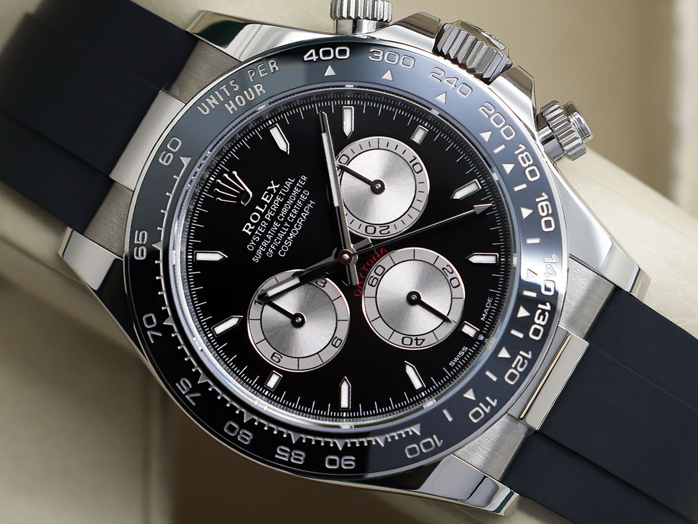 GENTS ROLEX GENTS ROLEX DAYTONA BABY LE MANS 18ct WHITE GOLD OYSTERFLEX BLACK DIAL 126519LN UK UNWORN STICKERS 2025 B&P
