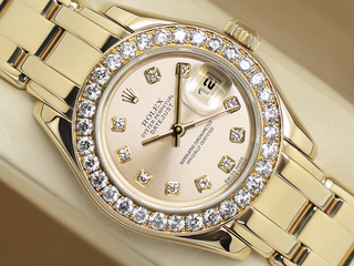 LADIES ROLEX PEARLMASTER 29mm 80318 18CT YELLOW GOLD FACTORY DIAMOND DIAL/DIAMOND BEZEL WARRANTY 2003 UK B&P