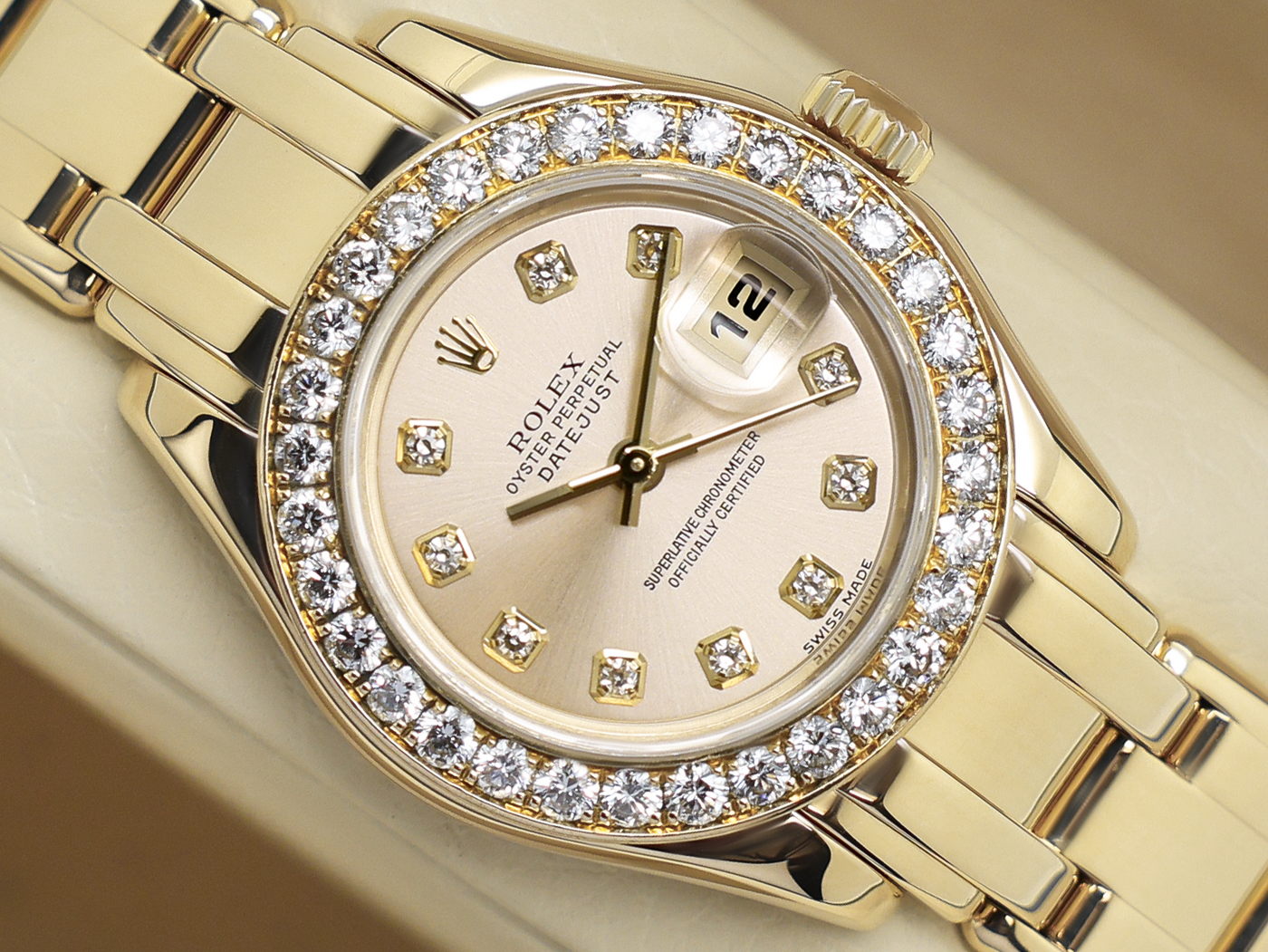 LADIES ROLEX LADIES ROLEX PEARLMASTER 29mm 80318 18CT YELLOW GOLD FACTORY DIAMOND DIAL/DIAMOND BEZEL WARRANTY 2003 UK B&P