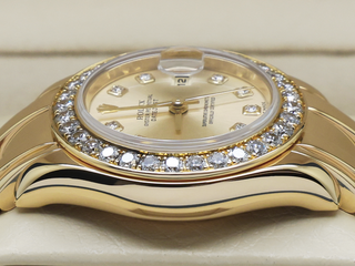 LADIES ROLEX PEARLMASTER 29mm 80318 18CT YELLOW GOLD FACTORY DIAMOND DIAL/DIAMOND BEZEL WARRANTY 2003 UK B&P