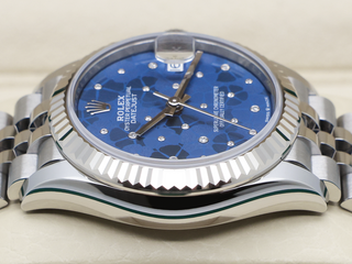 LADIES ROLEX DATEJUST MIDSIZE 31mm 278274 STEEL AZZURRO 'FLORAL' MOTIF DIAMOND DIAL UNWORN 2024 UK B&P