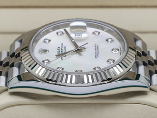 ROLEX DATEJUST 41mm 126334 STEEL WHITE MOTHER OF PEARL DIAMOND DIAL WARRANTY 2023 UK B&P