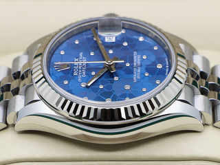 LADIES ROLEX DATEJUST MIDSIZE 31mm 278274 STEEL AZZURRO 'FLORAL' MOTIF DIAMOND DIAL WARRANTY2025 B&P