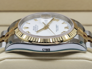 ROLEX DATEJUST 36mm 116233 YELLOW GOLD STAINLESS STEEL WHITE ROMAN NUMERAL DIAL WARRANTY STICKERS 2015 B&P