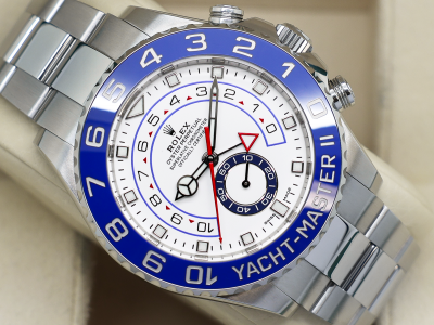 GENTS ROLEX YACHT-MASTER II 44MM 116680 WHITE DIAL STAINLESS STEEL WARRANTY 2022 B&P