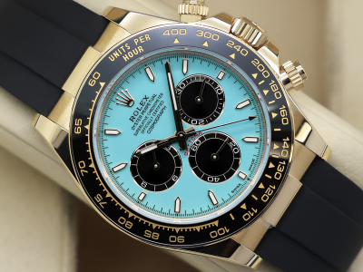 GENTS ROLEX DAYTONA 18ct YELLOW GOLD OYSTERFLEX 'TIFFANY' TURQUOISE BLUE 126518LN NEW MODEL UNWORN STICKERS 2025 UK B&P