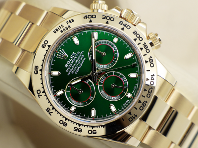 GENTS ROLEX DAYTONA 18ct YELLOW GOLD JOHN MAYER 116508 GREEN DIAL UNWORN 2021 B&P